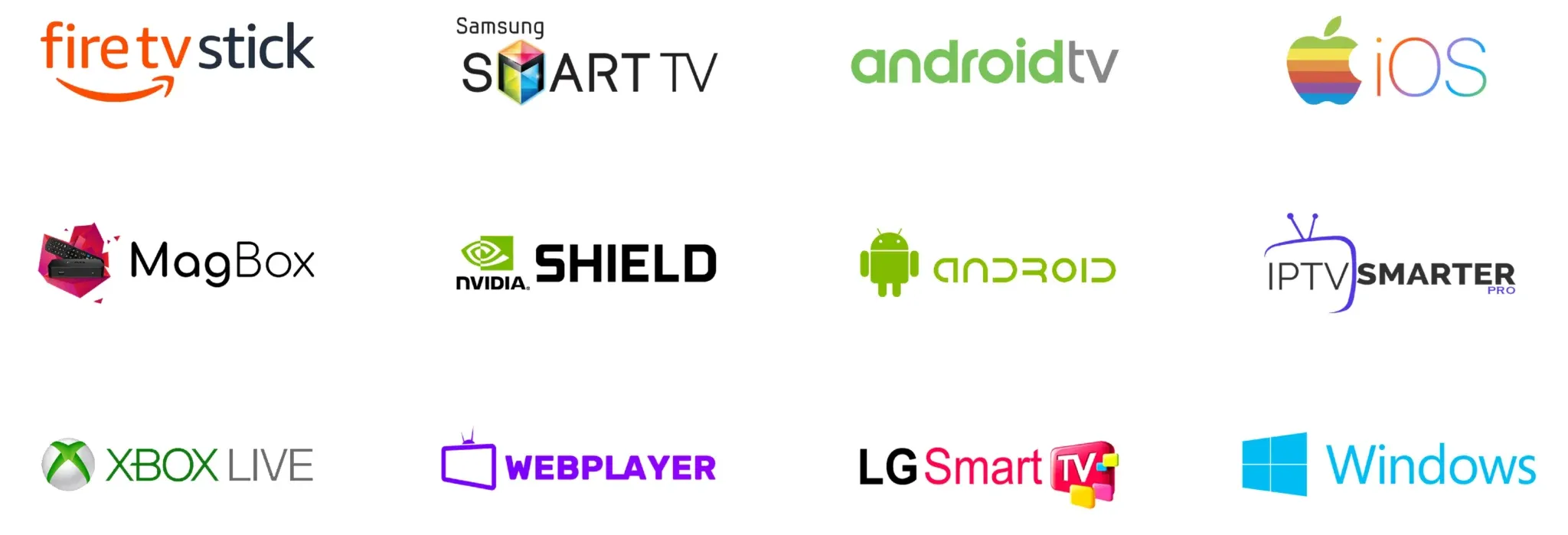 Sheet of device and platform logos that pair with MAG Box IPTV